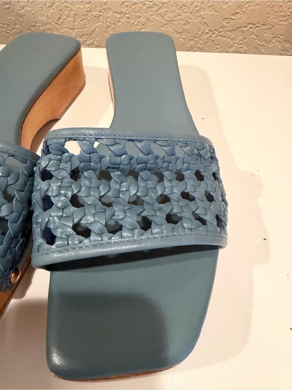 Tory Burch Woven Slide Sandals in Dusty Blue - Picture 2 of 7